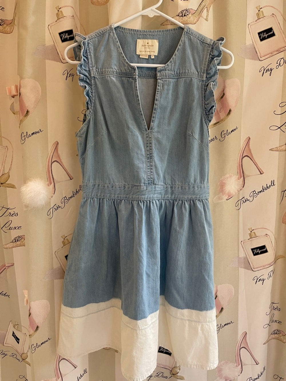 kate spade Light Blue and White Chambray Ruffle Sleeve Dress
